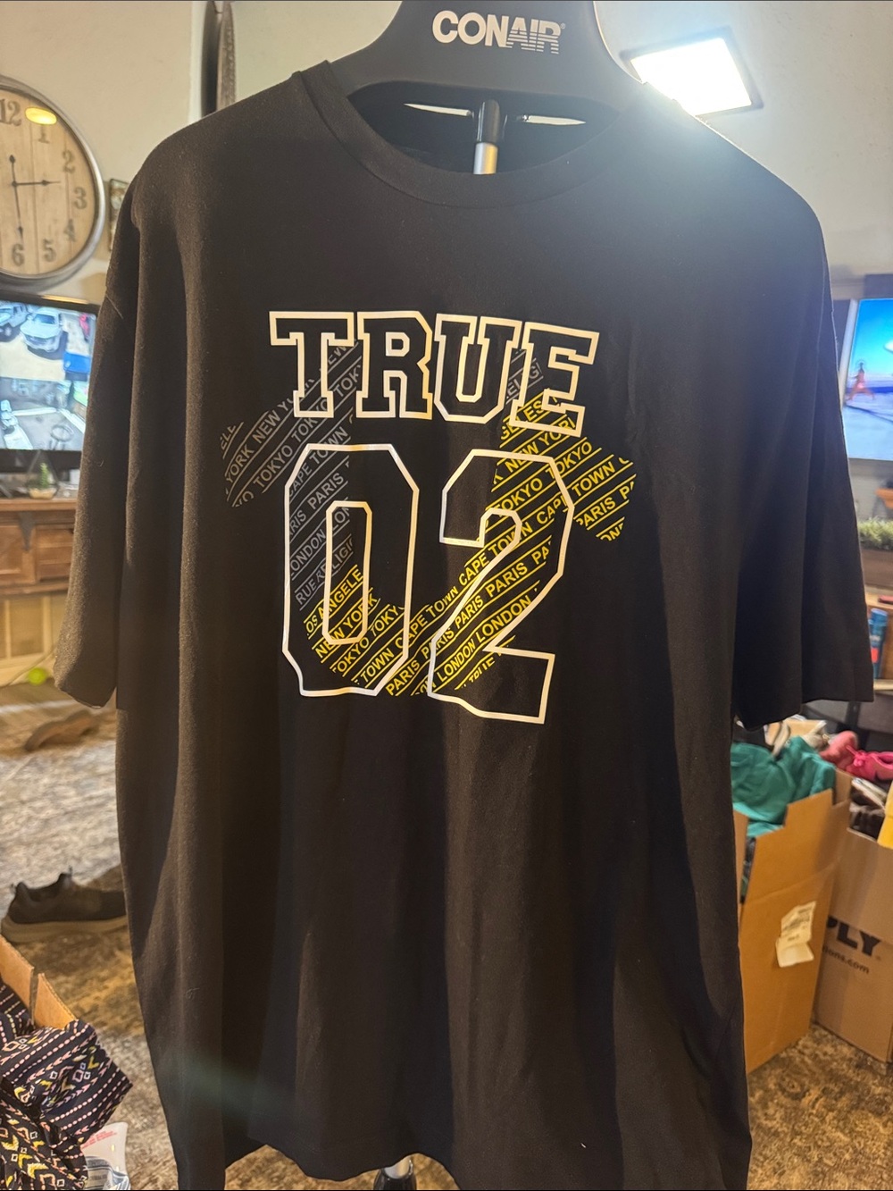 True Religion Black T‑Shirt with Yellow & White TRUE 02 Graphic